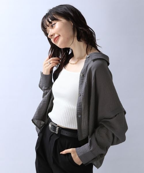 JEANASIS（ジーナシス）の「ドビーツイル2WAYスリーブシャツ/968938（シャツ/ブラウス・レディース・チャコールグレー/ホワイト/ボルドー・FREE）」の8枚目の写真