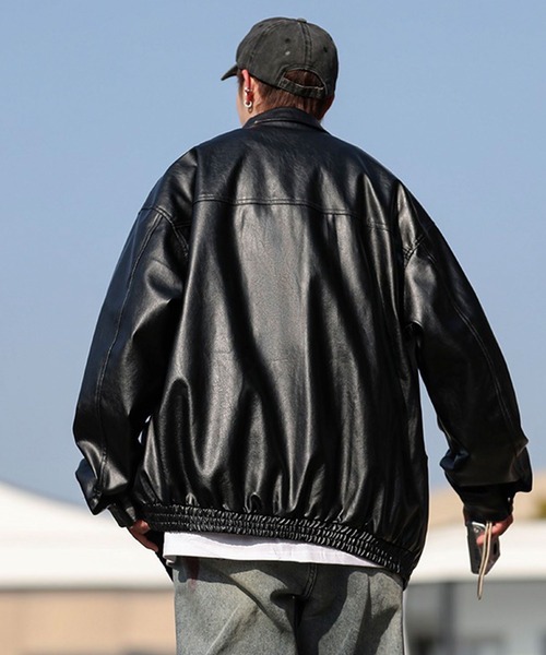 Theater code(シアターコード)の「▲high neck leather jacket/フェイクレザー ジャケット ハイネック(ライダースジャケット・メンズ・ブラック・XL/L)」の3枚目の写真