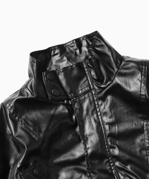 Theater code(シアターコード)の「▲high neck leather jacket/フェイクレザー ジャケット ハイネック(ライダースジャケット・メンズ・ブラック・XL/L)」の9枚目の写真