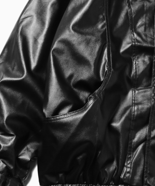 Theater code(シアターコード)の「▲high neck leather jacket/フェイクレザー ジャケット ハイネック(ライダースジャケット・メンズ・ブラック・XL/L)」の10枚目の写真