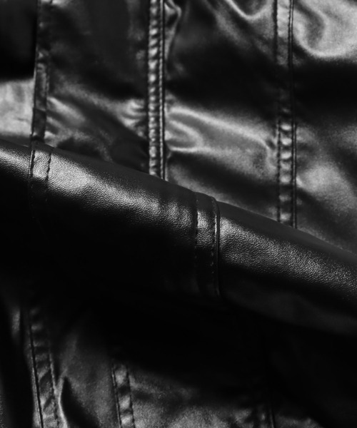 Theater code(シアターコード)の「▲high neck leather jacket/フェイクレザー ジャケット ハイネック(ライダースジャケット・メンズ・ブラック・XL/L)」の12枚目の写真