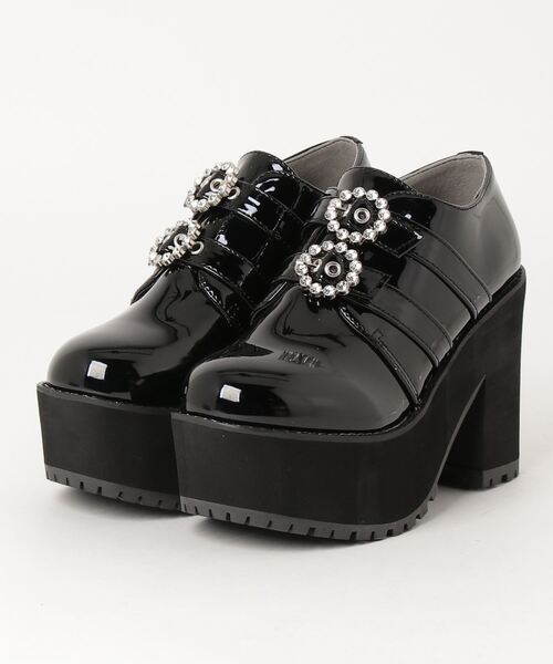 LOVEHUNTER（ラブハンター）の「Love Hunter / リングビジュー付きダブルベルトブーティーパンプス (1613)（ドレスシューズ・レディース・ブラック/ブラック系その他・LL/S/L/M）」の6枚目の写真