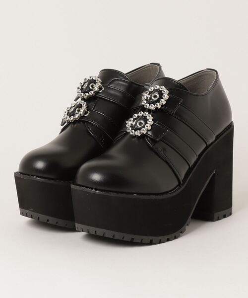 LOVEHUNTER（ラブハンター）の「Love Hunter / リングビジュー付きダブルベルトブーティーパンプス (1613)（ドレスシューズ・レディース・ブラック/ブラック系その他・LL/S/L/M）」の5枚目の写真