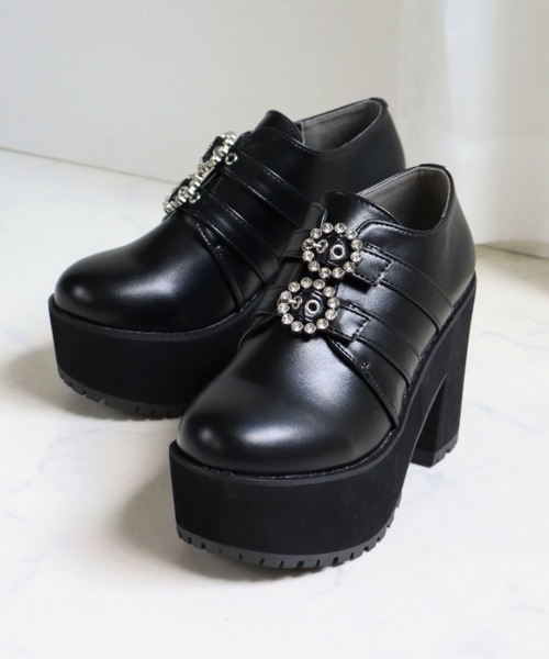 LOVEHUNTER（ラブハンター）の「Love Hunter / リングビジュー付きダブルベルトブーティーパンプス (1613)（ドレスシューズ・レディース・ブラック/ブラック系その他・LL/S/L/M）」の12枚目の写真