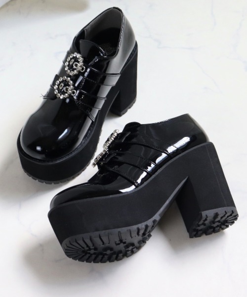 LOVEHUNTER（ラブハンター）の「Love Hunter / リングビジュー付きダブルベルトブーティーパンプス (1613)（ドレスシューズ・レディース・ブラック/ブラック系その他・LL/S/L/M）」の7枚目の写真