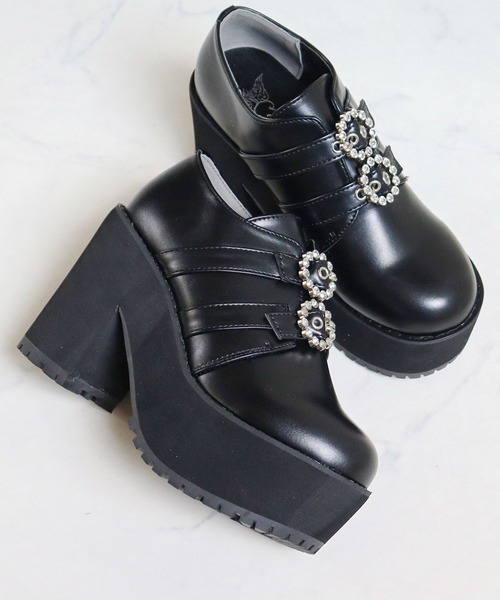 LOVEHUNTER（ラブハンター）の「Love Hunter / リングビジュー付きダブルベルトブーティーパンプス (1613)（ドレスシューズ・レディース・ブラック/ブラック系その他・LL/S/L/M）」の10枚目の写真