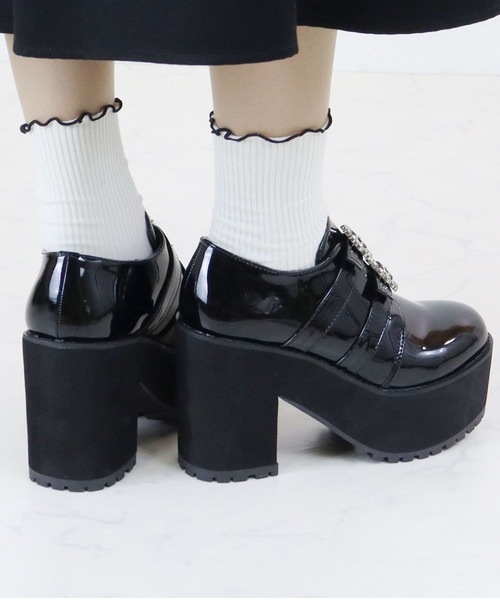 LOVEHUNTER（ラブハンター）の「Love Hunter / リングビジュー付きダブルベルトブーティーパンプス (1613)（ドレスシューズ・レディース・ブラック/ブラック系その他・LL/S/L/M）」の8枚目の写真