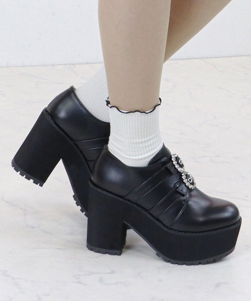 LOVEHUNTER（ラブハンター）の「Love Hunter / リングビジュー付きダブルベルトブーティーパンプス (1613)（ドレスシューズ・レディース・ブラック/ブラック系その他・LL/S/L/M）」の11枚目の写真