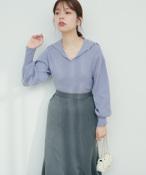 natural couture(ナチュラルクチュール)の「WEB限定/osono衿にもなる2WAYパールタートル(ニット/セーター・レディース・オフホワイト/ブラック/サックスブルー/モカ・FREE)」の4枚目の写真