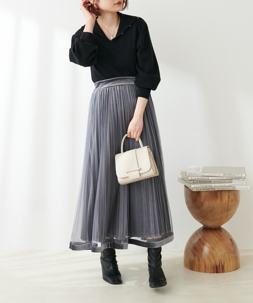 natural couture(ナチュラルクチュール)の「WEB限定/osono衿にもなる2WAYパールタートル(ニット/セーター・レディース・オフホワイト/ブラック/サックスブルー/モカ・FREE)」の15枚目の写真