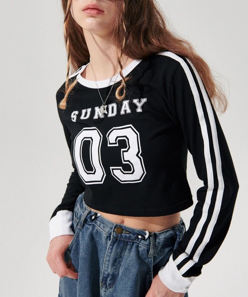 WONDER VISITOR（ワンダービジター）の「WONDER VISITOR／SUNDAY長袖Tシャツ 2982979（Tシャツ/カットソー・レディース・アイボリー/ブラック/グレー・FREE）」の2枚目の写真