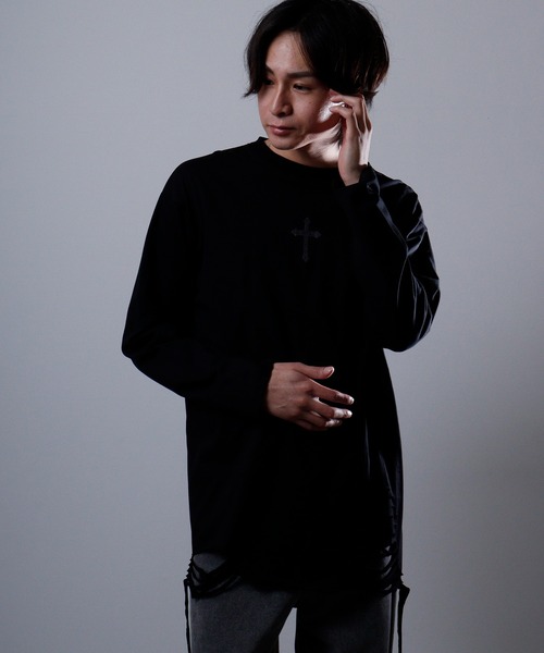 REGIEVO(レジエボ)の「Grunge long-sleeved T-shirt / グランジ加工ロンT unisex(Tシャツ/カットソー・メンズ・オフホワイト/ブラック系1/ブラック/ホワイト系1・M/L)」の4枚目の写真