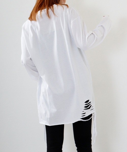 REGIEVO(レジエボ)の「Grunge long-sleeved T-shirt / グランジ加工ロンT unisex(Tシャツ/カットソー・メンズ・オフホワイト/ブラック系1/ブラック/ホワイト系1・M/L)」の19枚目の写真