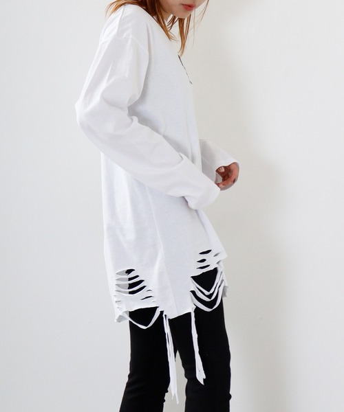 REGIEVO(レジエボ)の「Grunge long-sleeved T-shirt / グランジ加工ロンT unisex(Tシャツ/カットソー・メンズ・オフホワイト/ブラック系1/ブラック/ホワイト系1・M/L)」の20枚目の写真