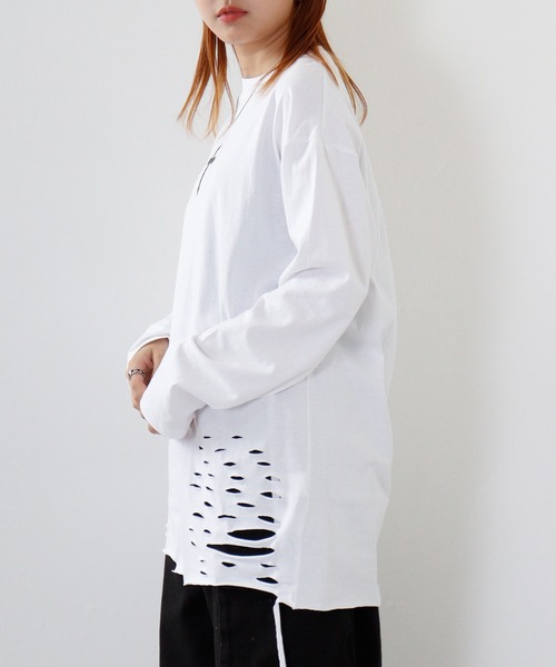 REGIEVO(レジエボ)の「Grunge long-sleeved T-shirt / グランジ加工ロンT unisex(Tシャツ/カットソー・メンズ・オフホワイト/ブラック系1/ブラック/ホワイト系1・M/L)」の16枚目の写真