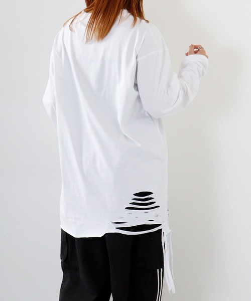 REGIEVO(レジエボ)の「Grunge long-sleeved T-shirt / グランジ加工ロンT unisex(Tシャツ/カットソー・メンズ・オフホワイト/ブラック系1/ブラック/ホワイト系1・M/L)」の14枚目の写真