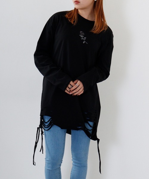 REGIEVO(レジエボ)の「Grunge long-sleeved T-shirt / グランジ加工ロンT unisex(Tシャツ/カットソー・メンズ・オフホワイト/ブラック系1/ブラック/ホワイト系1・M/L)」の12枚目の写真