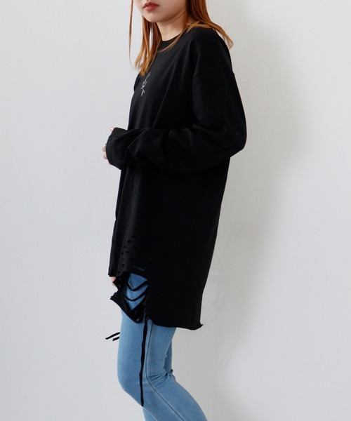 REGIEVO(レジエボ)の「Grunge long-sleeved T-shirt / グランジ加工ロンT unisex(Tシャツ/カットソー・メンズ・オフホワイト/ブラック系1/ブラック/ホワイト系1・M/L)」の11枚目の写真