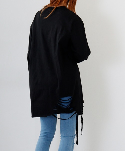 REGIEVO(レジエボ)の「Grunge long-sleeved T-shirt / グランジ加工ロンT unisex(Tシャツ/カットソー・メンズ・オフホワイト/ブラック系1/ブラック/ホワイト系1・M/L)」の9枚目の写真