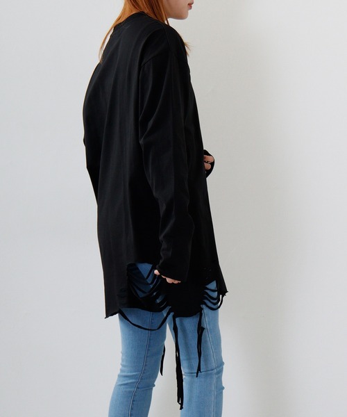 REGIEVO(レジエボ)の「Grunge long-sleeved T-shirt / グランジ加工ロンT unisex(Tシャツ/カットソー・メンズ・オフホワイト/ブラック系1/ブラック/ホワイト系1・M/L)」の10枚目の写真