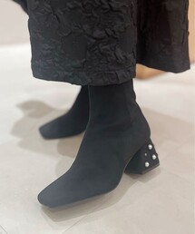 ◆パール付ミドルヒールショートブーツ