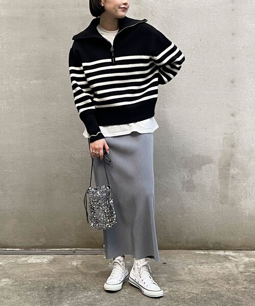 fredy emue（フレディエミュ）の「カットコールタイトスカート（スカート・レディース・グレイッシュブルー/ベージュ/ブラック・38）」の4枚目の写真