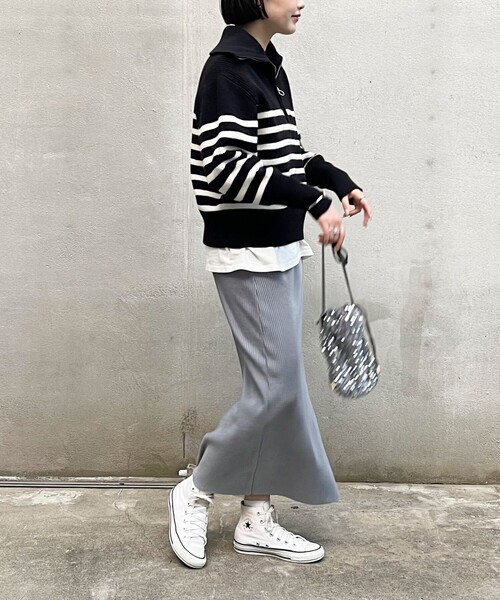 fredy emue（フレディエミュ）の「カットコールタイトスカート（スカート・レディース・グレイッシュブルー/ベージュ/ブラック・38）」の6枚目の写真