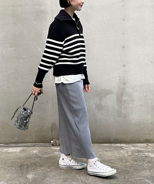 fredy emue（フレディエミュ）の「カットコールタイトスカート（スカート・レディース・グレイッシュブルー/ベージュ/ブラック・38）」の7枚目の写真