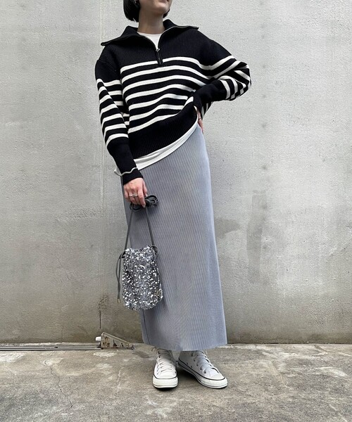 fredy emue（フレディエミュ）の「カットコールタイトスカート（スカート・レディース・グレイッシュブルー/ベージュ/ブラック・38）」の12枚目の写真