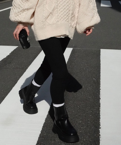 CORNERS（コーナーズ）の「ワイドリブレギンス（その他パンツ・レディース・ブラック/ライトベージュ/ベージュ/グレー/アイボリー・M）」の2枚目の写真