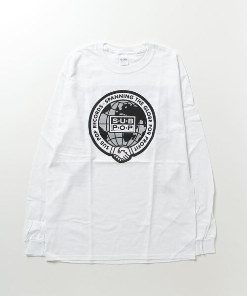 SUB POP(サブポップ)の「L/S PRINT TEE“SPANNING GLOBE” - ロングスリーブ プリントティー "スパニング グローブ”(Tシャツ/カットソー・メンズ・ホワイト/ブラック・MEDIUM)」の1枚目の写真