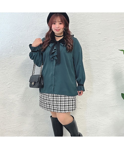 GOLDJAPAN(ゴールドジャパン)の「ボウタイブラウス【大きいサイズ対応】(シャツ/ブラウス・レディース・グリーン/ブラック/ベージュ系・LL/5L/4L/3L)」の7枚目の写真