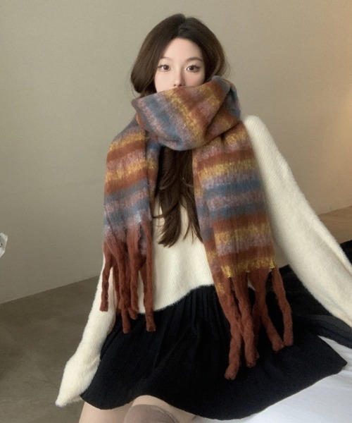 セール】ウール風チェック柄大判マフラー（マフラー）｜Sibra（シブラ