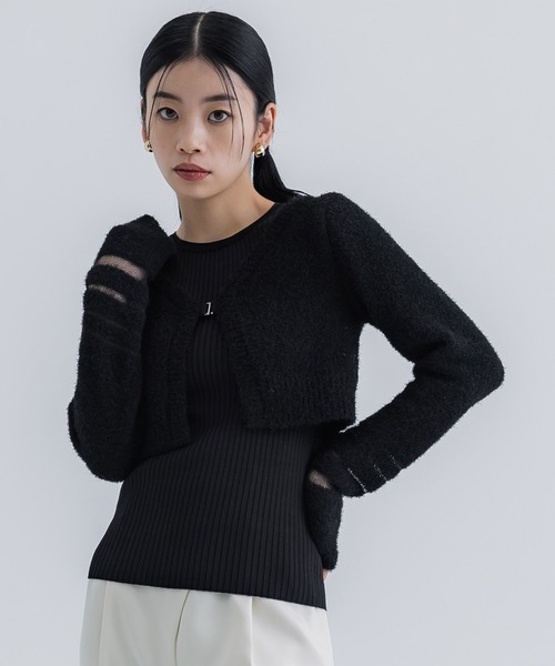 UNITED TOKYO（ユナイテッドトウキョウ）の「【完売間近！】ショートウェーブレイヤーニットCH｜ウォッシャブル（ニット/セーター・レディース・グリーン/ブラック・FREE）」の2枚目の写真