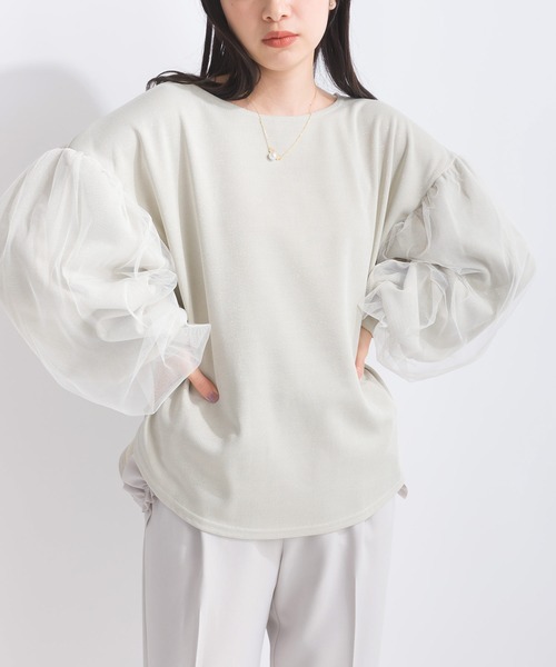 PICCIN（ピッチン）の「【WEB限定】袖チュールボリュームカットプルオーバー（Tシャツ/カットソー・レディース・グレイッシュベージュ/ブラック・M/S/L）」の2枚目の写真