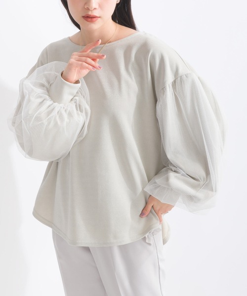 PICCIN（ピッチン）の「【WEB限定】袖チュールボリュームカットプルオーバー（Tシャツ/カットソー・レディース・グレイッシュベージュ/ブラック・M/S/L）」の16枚目の写真
