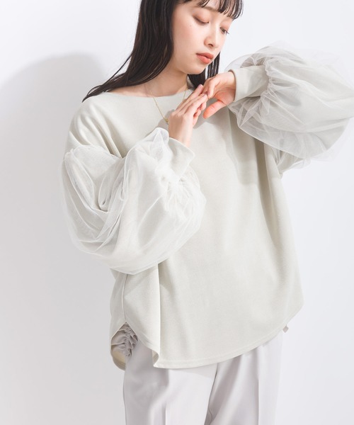 PICCIN（ピッチン）の「【WEB限定】袖チュールボリュームカットプルオーバー（Tシャツ/カットソー・レディース・グレイッシュベージュ/ブラック・M/S/L）」の12枚目の写真