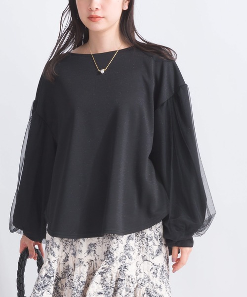 PICCIN（ピッチン）の「【WEB限定】袖チュールボリュームカットプルオーバー（Tシャツ/カットソー・レディース・グレイッシュベージュ/ブラック・M/S/L）」の3枚目の写真