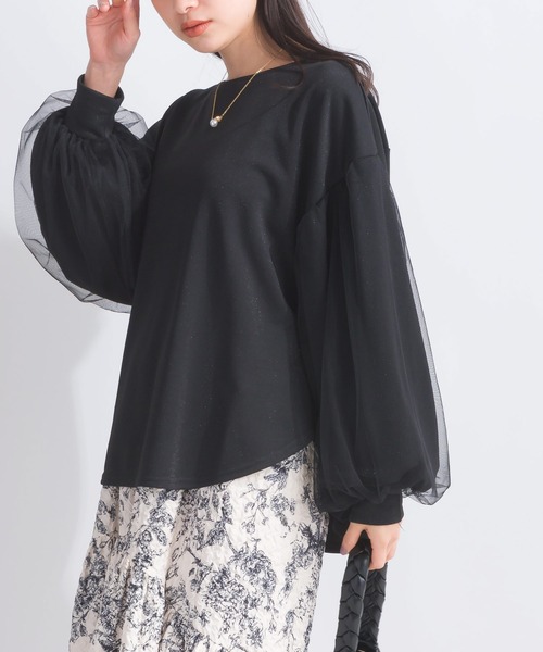 PICCIN（ピッチン）の「【WEB限定】袖チュールボリュームカットプルオーバー（Tシャツ/カットソー・レディース・グレイッシュベージュ/ブラック・M/S/L）」の6枚目の写真