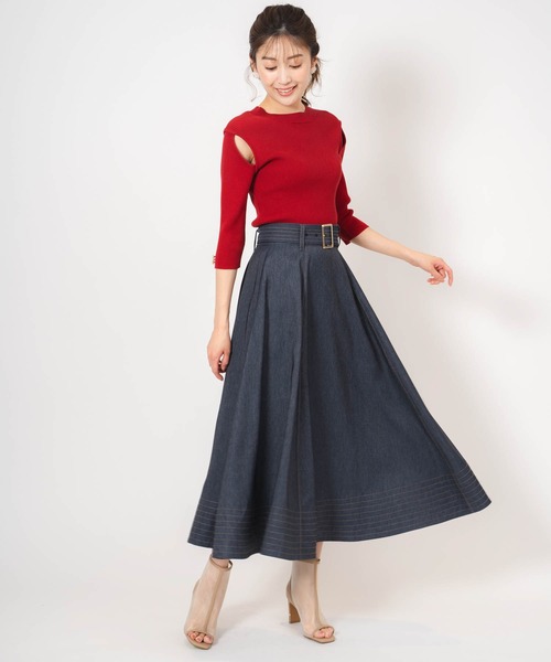 NOELA（ノエラ）の「ステッチデニムフレアスカート（デニムスカート・レディース・ダークインディゴブルー/インディゴブルー・S/M）」の4枚目の写真