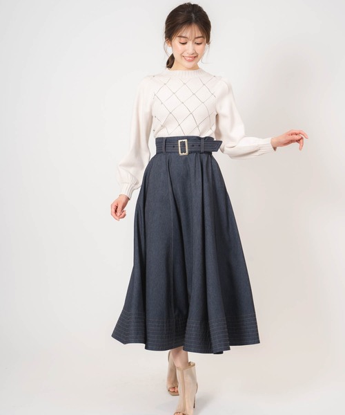 NOELA（ノエラ）の「ステッチデニムフレアスカート（デニムスカート・レディース・ダークインディゴブルー/インディゴブルー・S/M）」の6枚目の写真