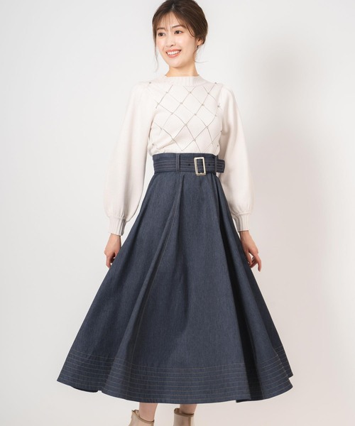 NOELA（ノエラ）の「ステッチデニムフレアスカート（デニムスカート・レディース・ダークインディゴブルー/インディゴブルー・S/M）」の7枚目の写真