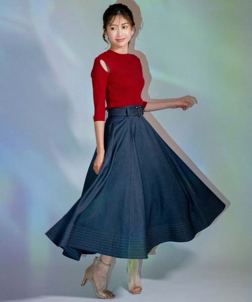 NOELA（ノエラ）の「ステッチデニムフレアスカート（デニムスカート・レディース・ダークインディゴブルー/インディゴブルー・S/M）」の18枚目の写真