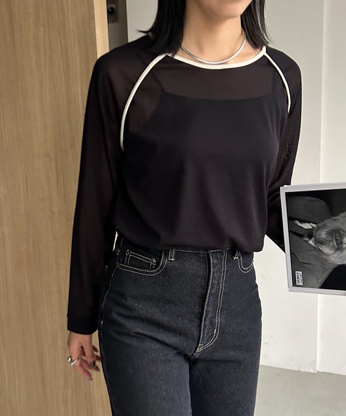 AGAWD(アガウド)の「〈AGAWD/アガウド〉パイピングラグランTシャツ(Tシャツ/カットソー・レディース・ブラック/ベージュ・FREE)」の2枚目の写真