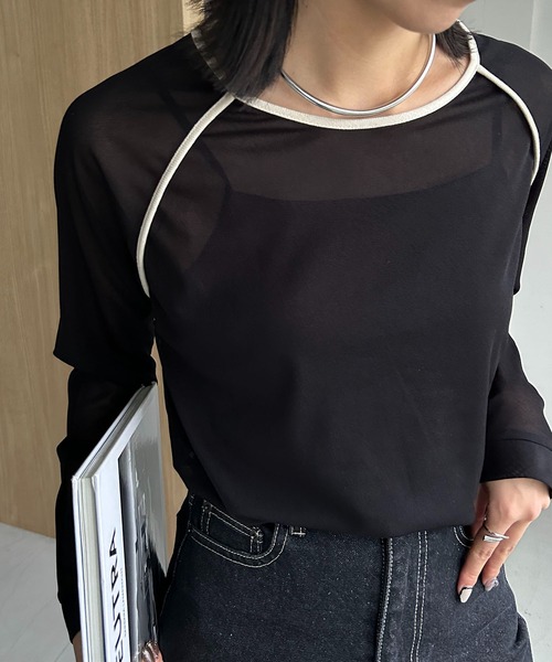 AGAWD(アガウド)の「〈AGAWD/アガウド〉パイピングラグランTシャツ(Tシャツ/カットソー・レディース・ブラック/ベージュ・FREE)」の4枚目の写真