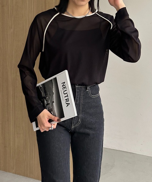 AGAWD(アガウド)の「〈AGAWD/アガウド〉パイピングラグランTシャツ(Tシャツ/カットソー・レディース・ブラック/ベージュ・FREE)」の7枚目の写真