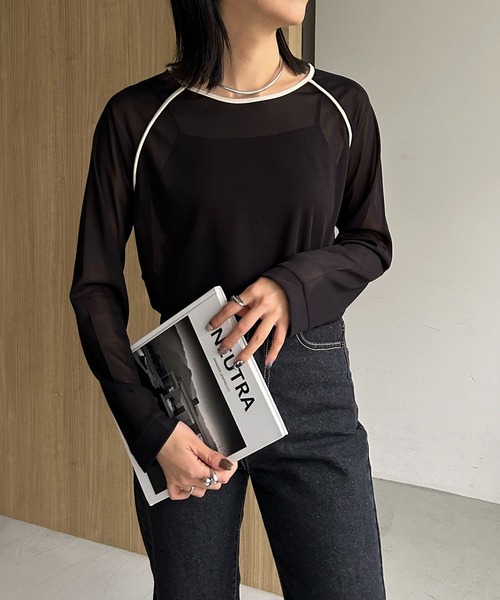 AGAWD(アガウド)の「〈AGAWD/アガウド〉パイピングラグランTシャツ(Tシャツ/カットソー・レディース・ブラック/ベージュ・FREE)」の3枚目の写真