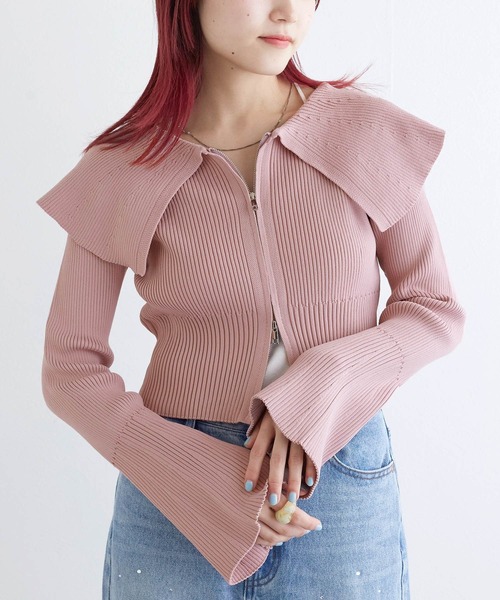 w closet（ダブルクローゼット）の「ダブルZIPデカ衿ニット