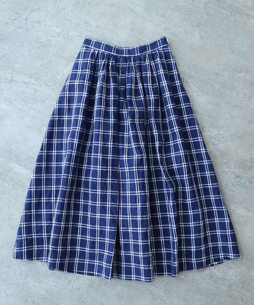 bulle de savon（ビュルデサボン）の「Linen check ギャザースカート