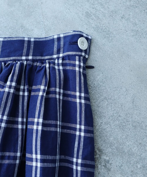 bulle de savon（ビュルデサボン）の「Linen check ギャザースカート